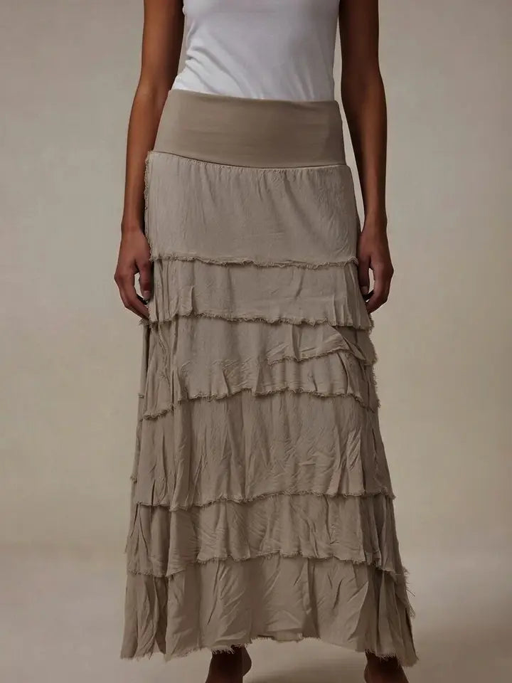 Stretchy Shredded Maxi Skirt