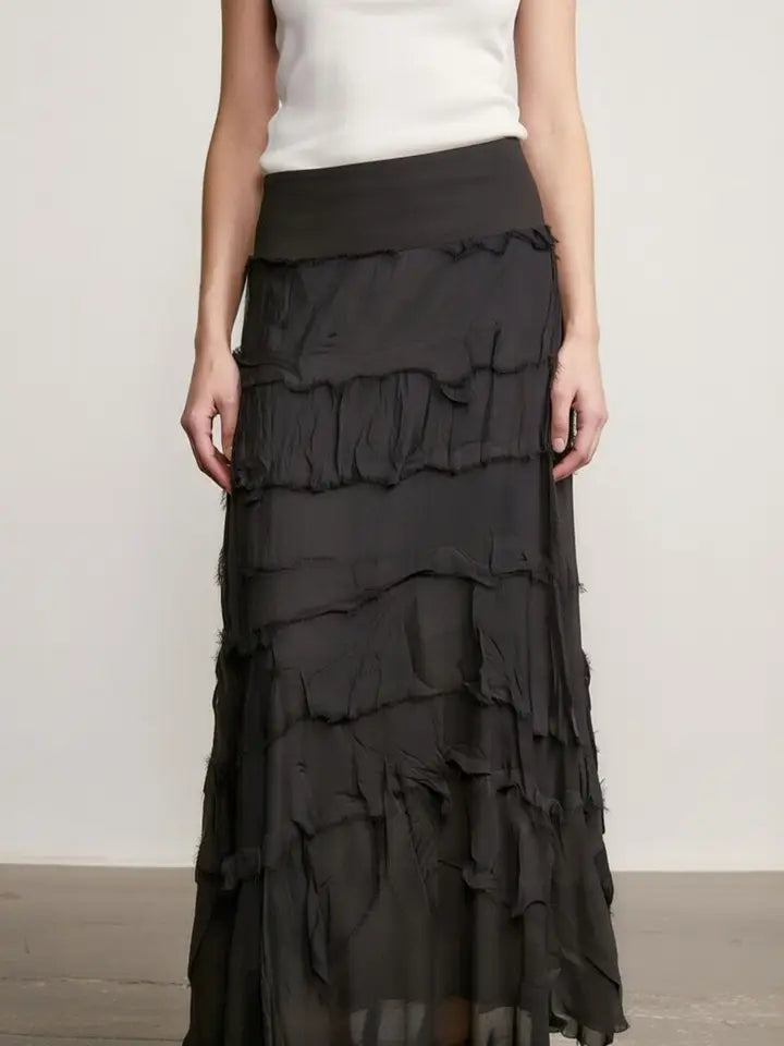 Stretchy Shredded Maxi Skirt