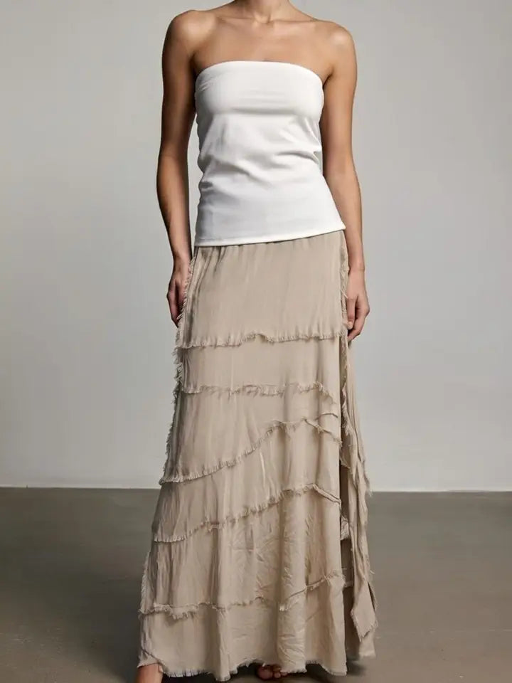 Stretchy Shredded Maxi Skirt