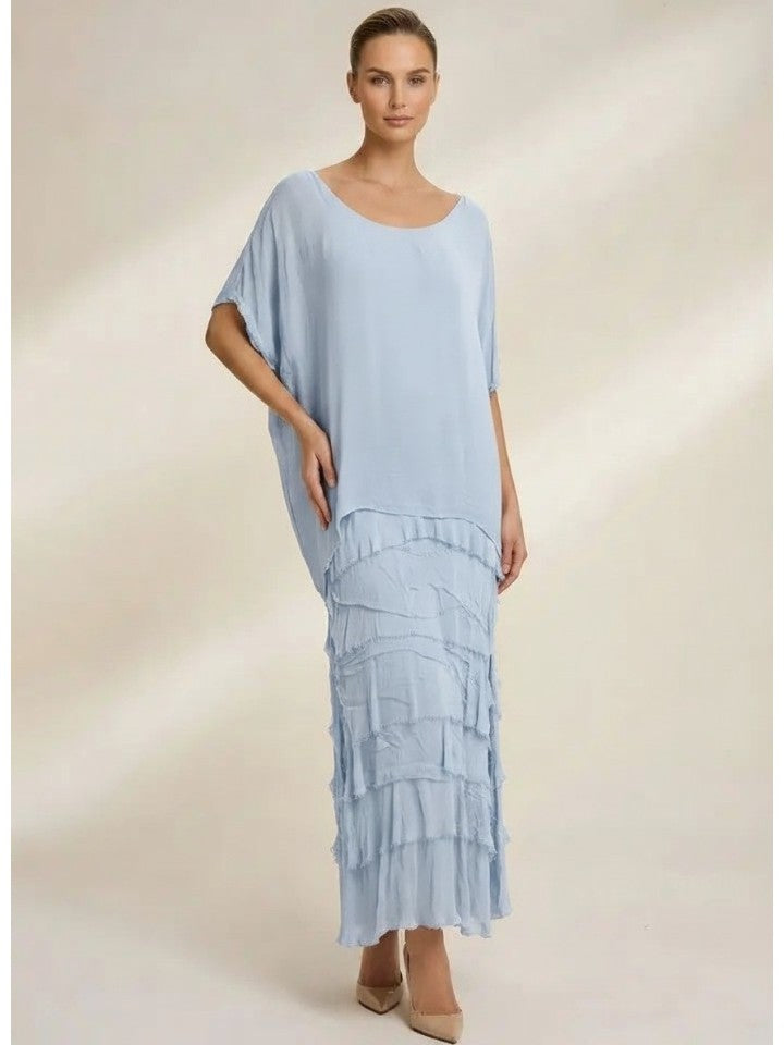 Stretchy Shredded Layered Maxi Dress