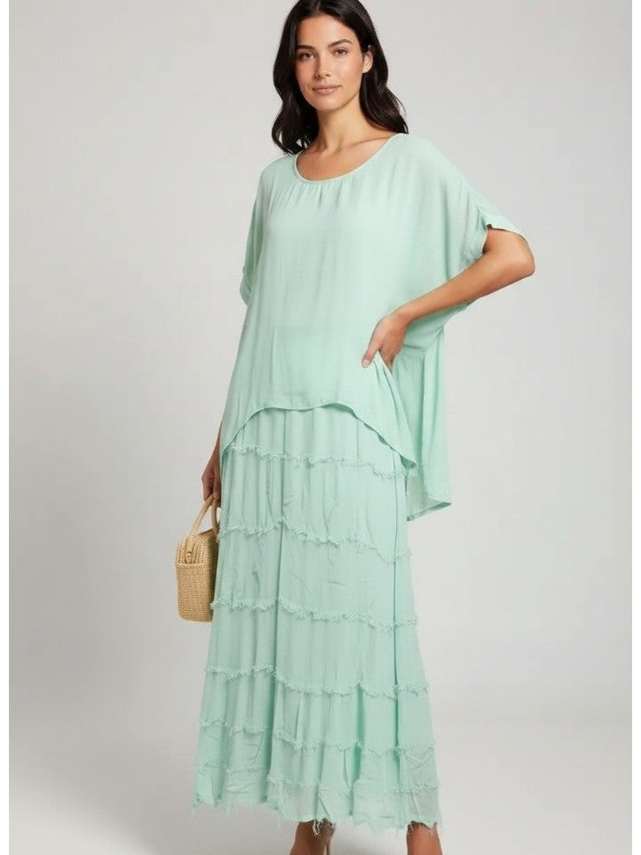 Stretchy Shredded Layered Maxi Dress