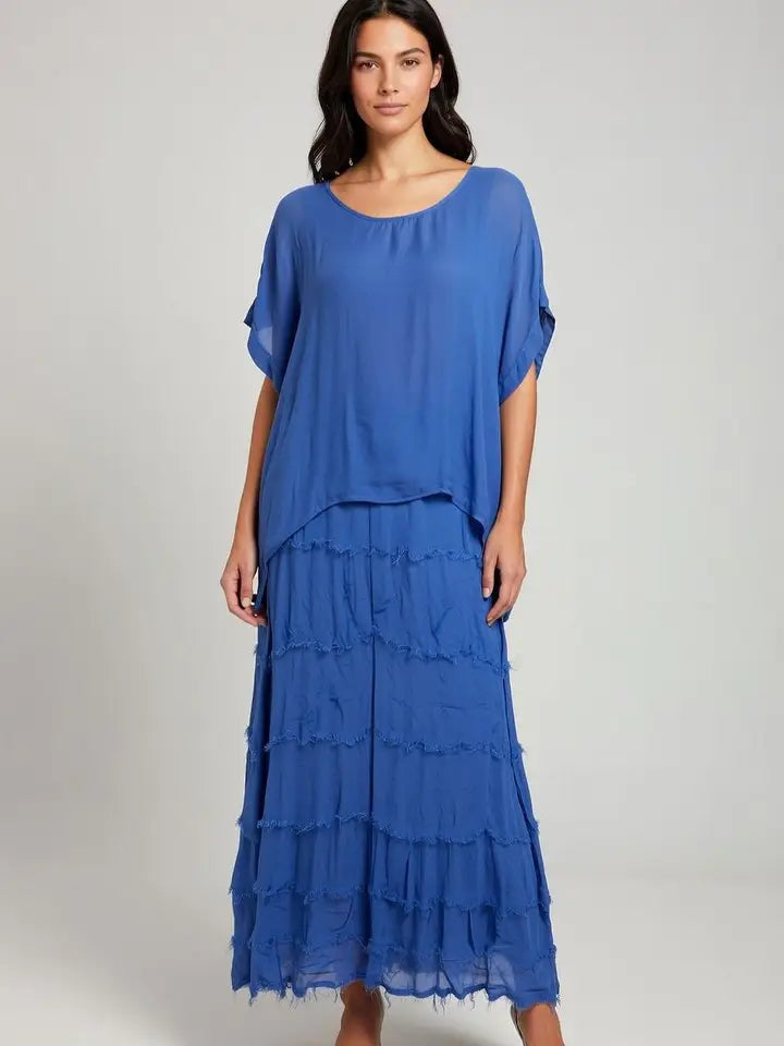 Stretchy Shredded Layered Maxi Dress