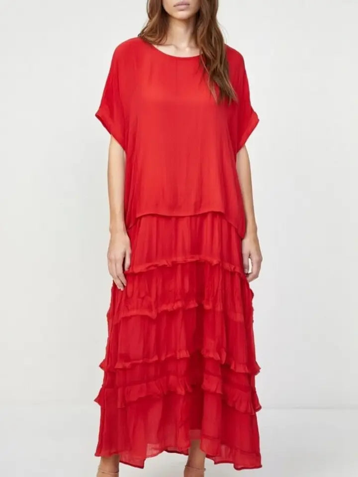 Stretchy Shredded Layered Maxi Dress