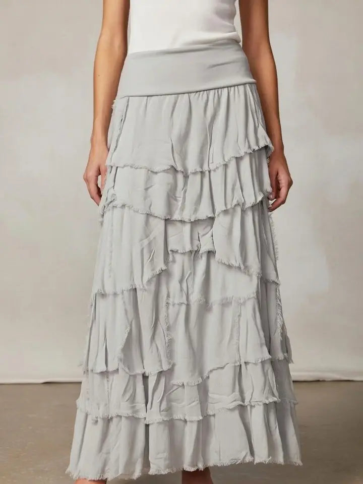 Stretchy Shredded Maxi Skirt