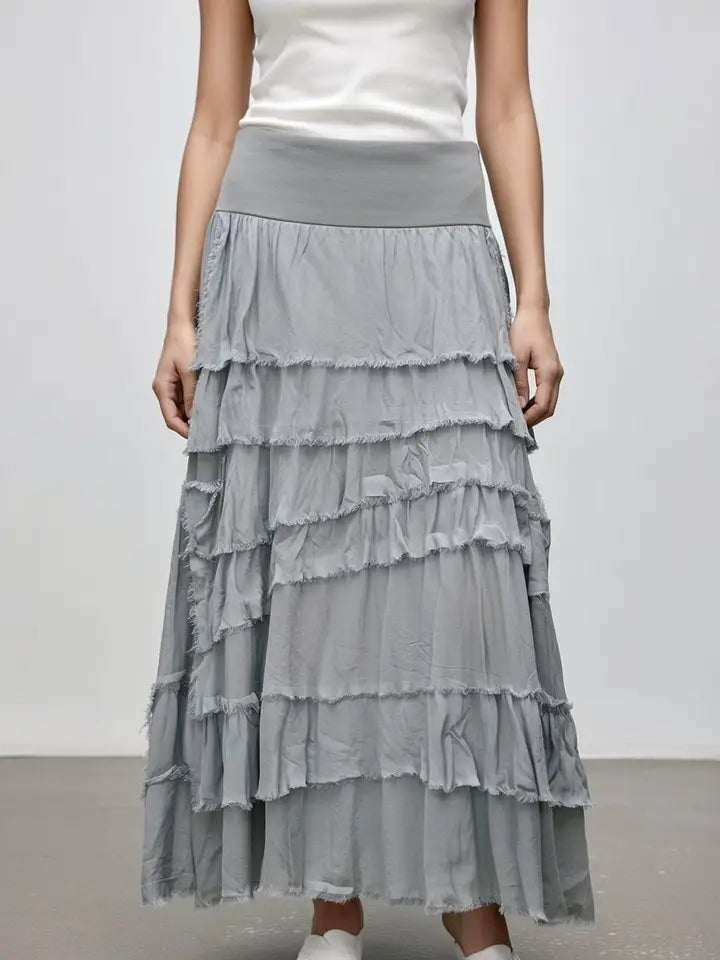 Stretchy Shredded Maxi Skirt