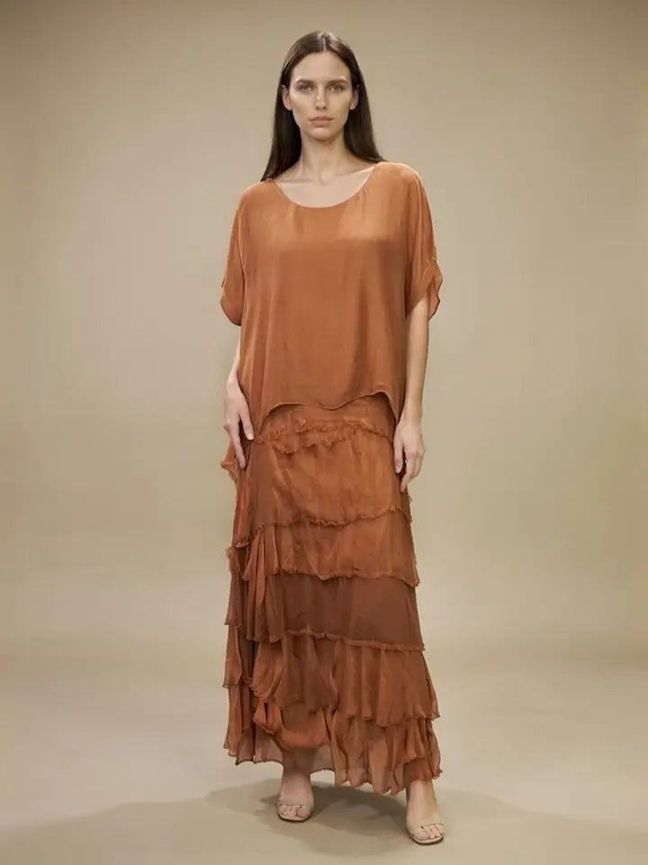 Stretchy Shredded Layered Maxi Dress