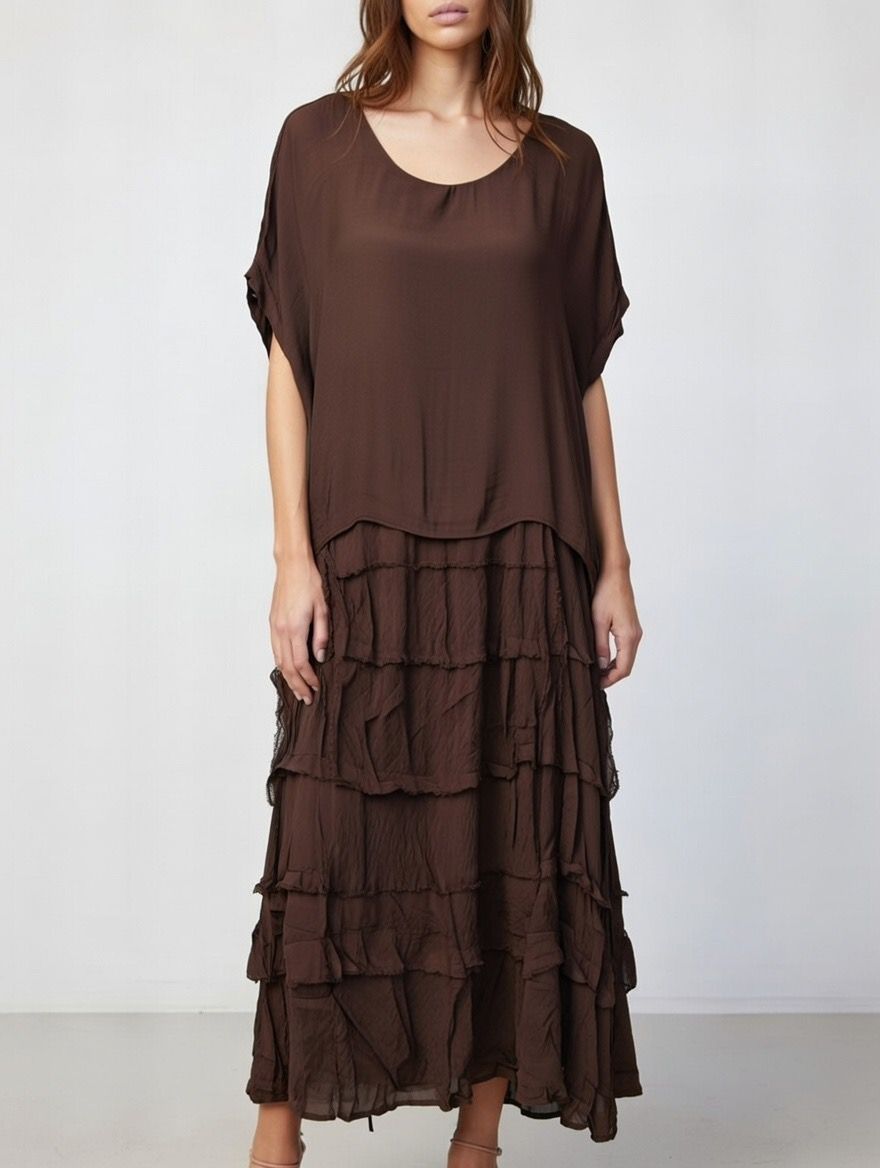 Stretchy Shredded Layered Maxi Dress
