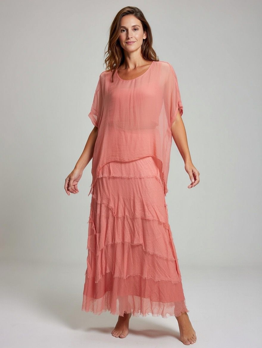 Stretchy Shredded Layered Maxi Dress