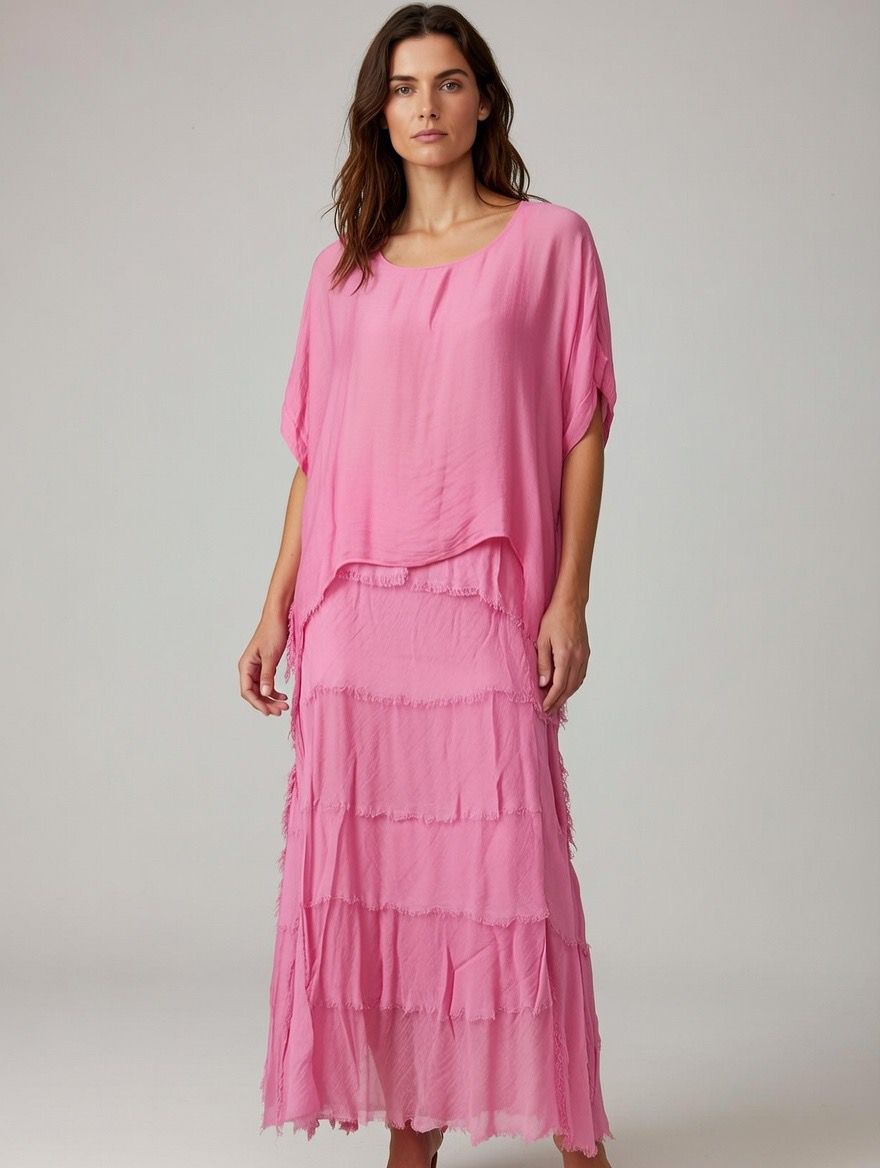 Stretchy Shredded Layered Maxi Dress