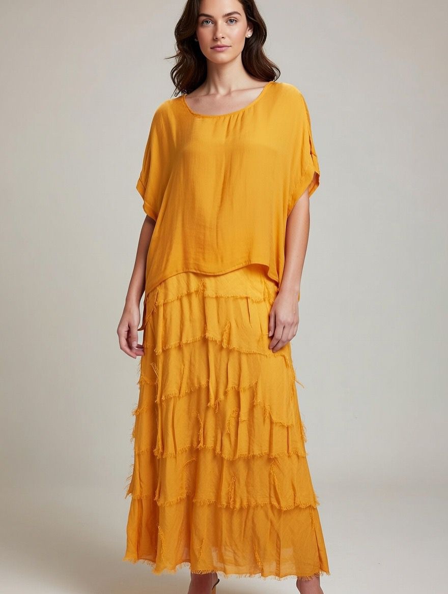 Stretchy Shredded Layered Maxi Dress