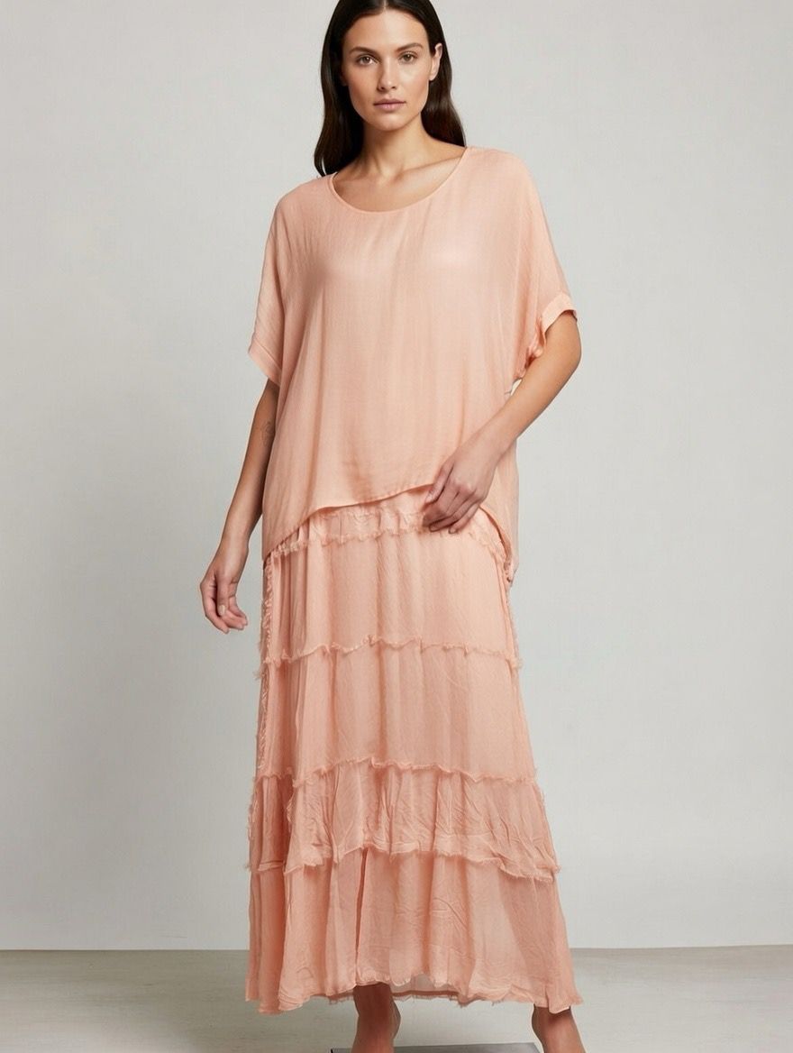 Stretchy Shredded Layered Maxi Dress