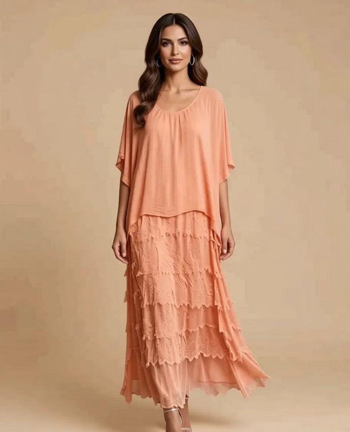 Stretchy Shredded Layered Maxi Dress