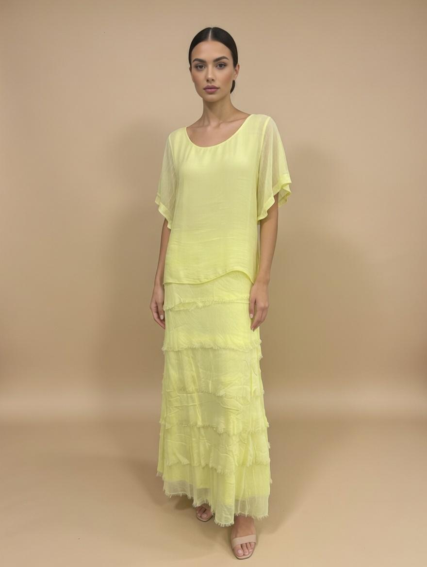 Stretchy Shredded Layered Maxi Dress