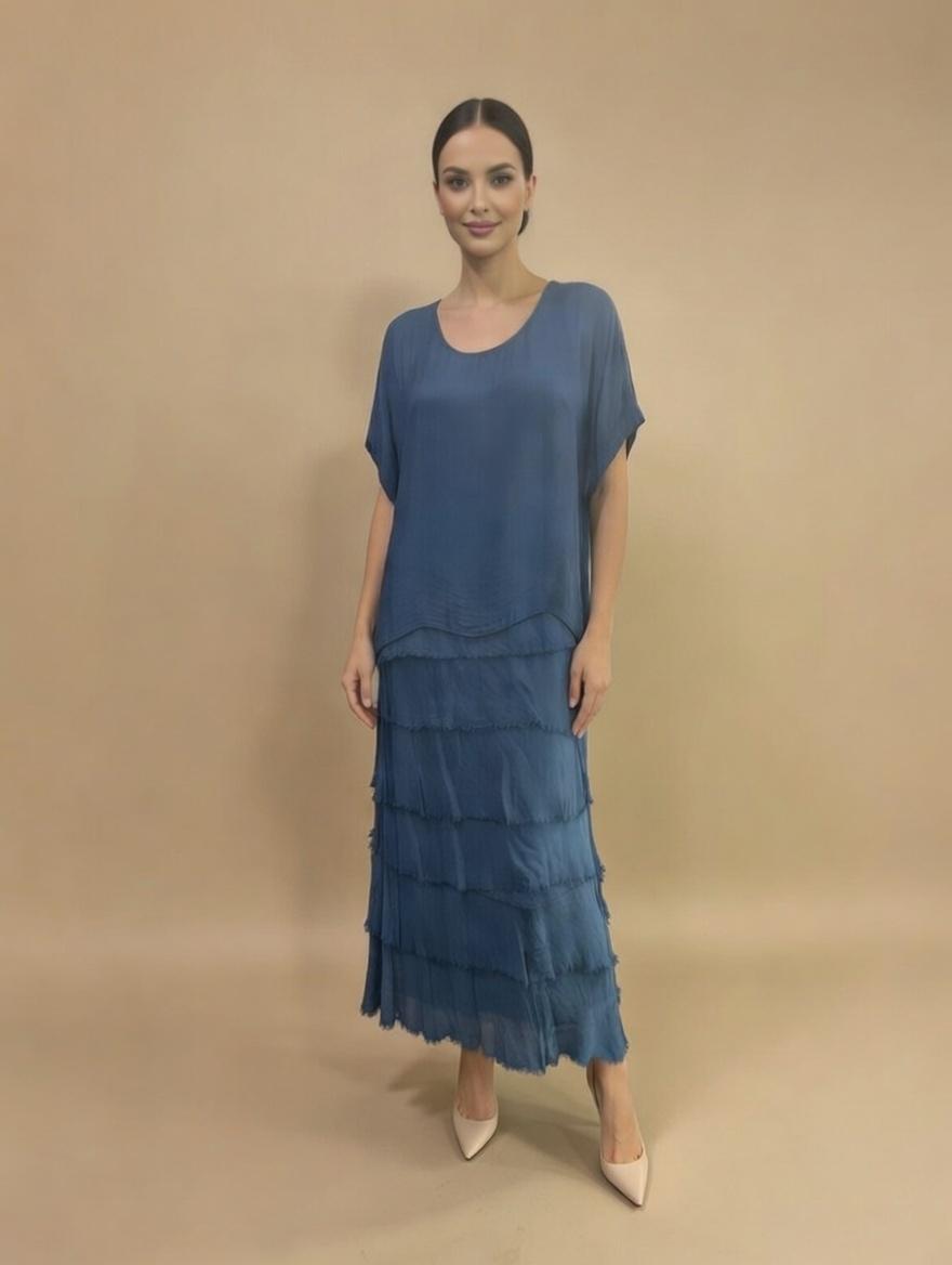 Stretchy Shredded Layered Maxi Dress