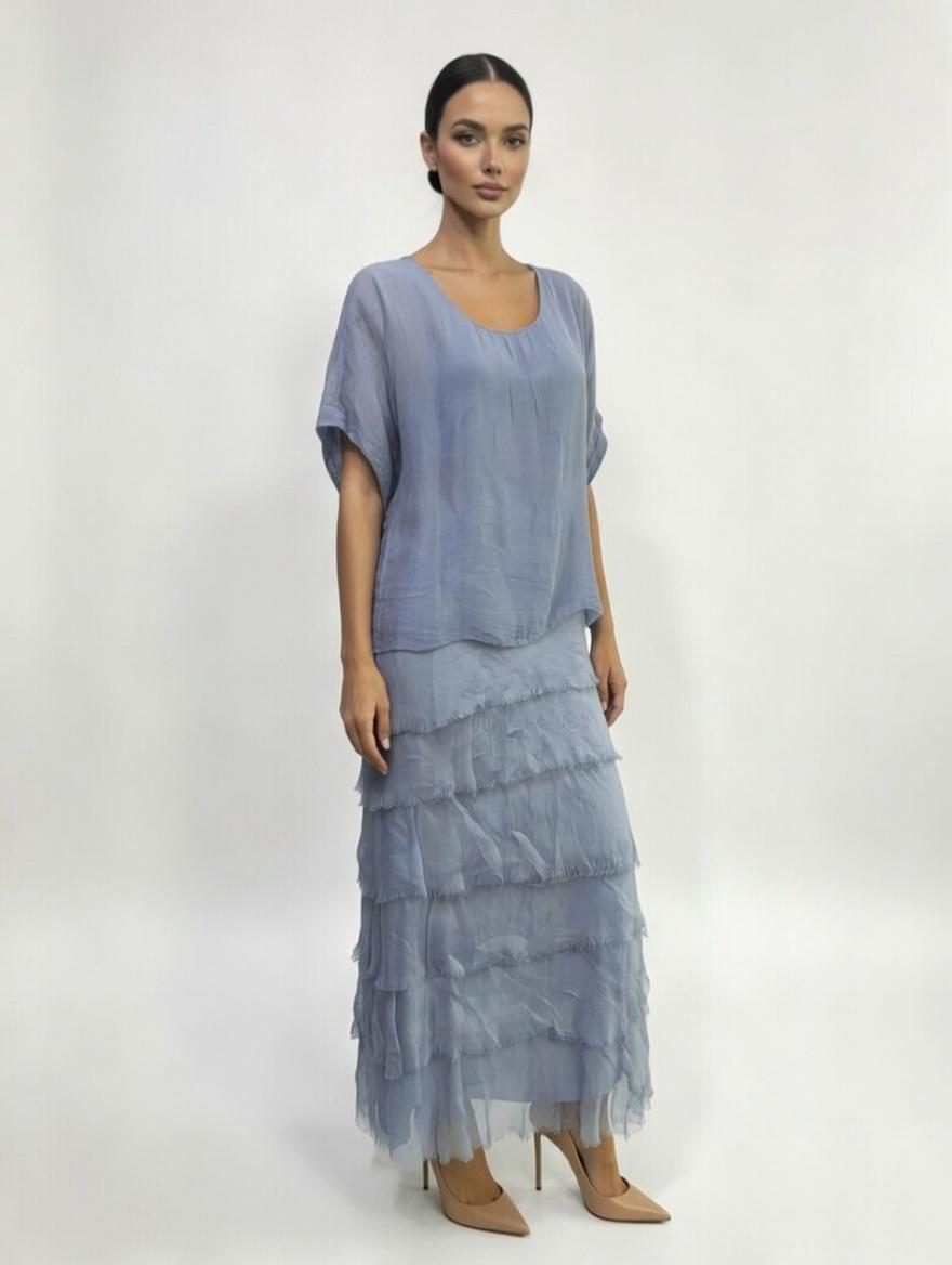 Stretchy Shredded Layered Maxi Dress