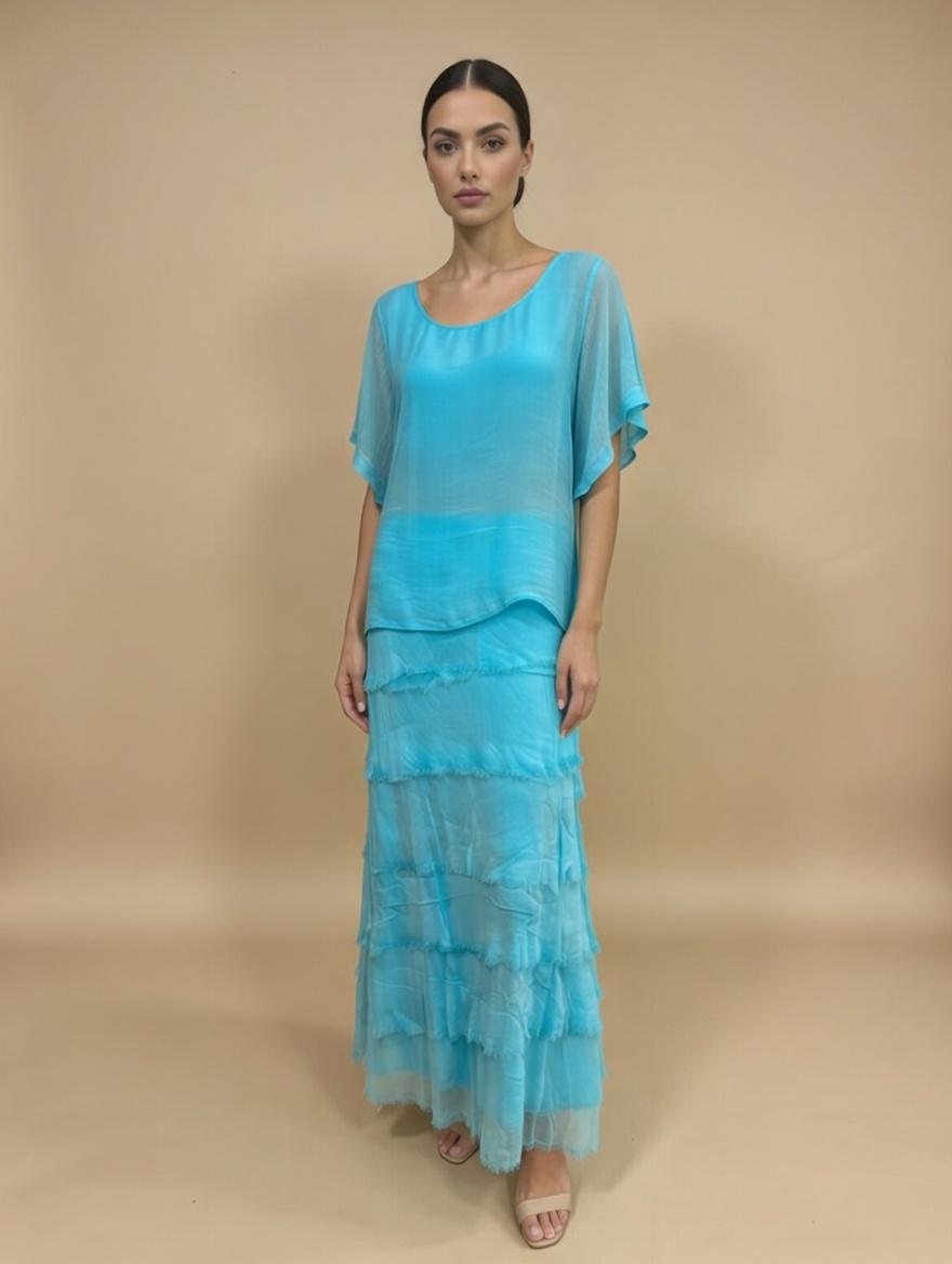 Stretchy Shredded Layered Maxi Dress