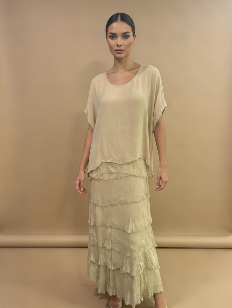 Stretchy Shredded Layered Maxi Dress