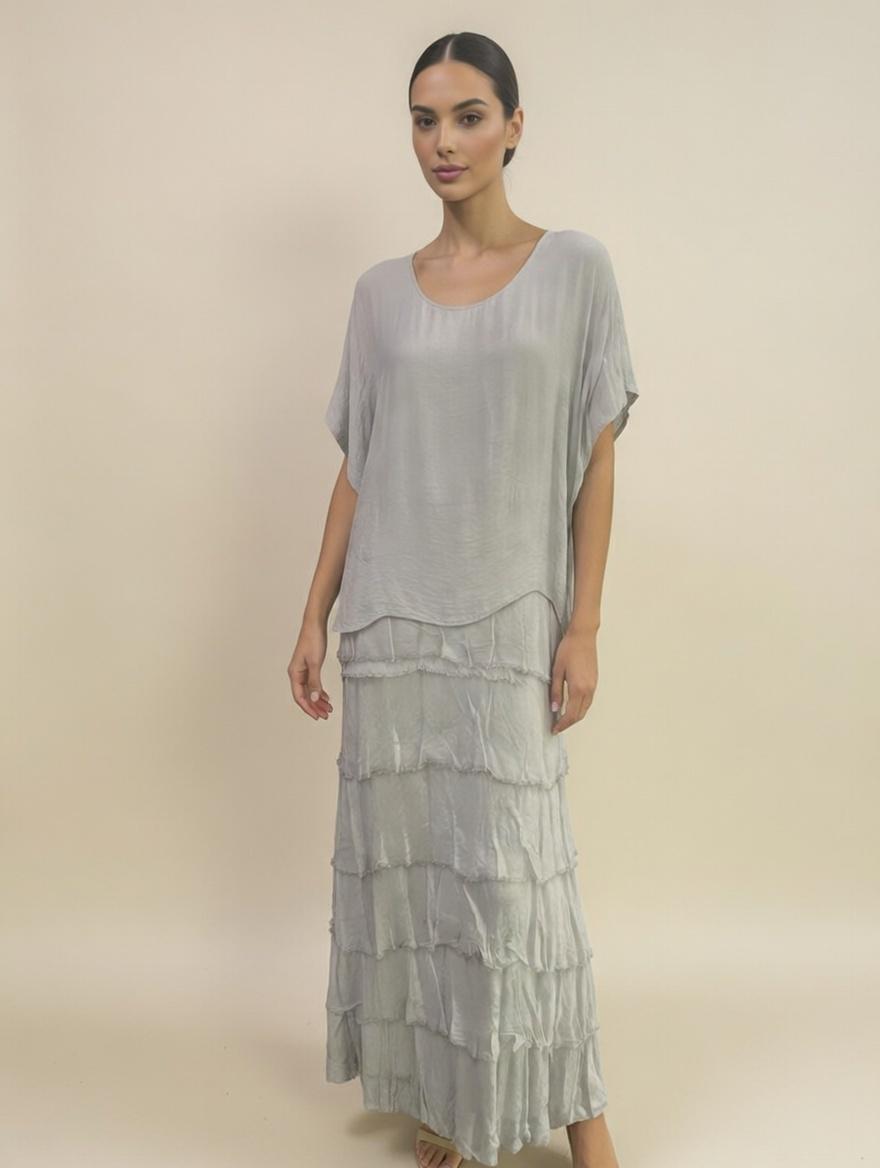 Stretchy Shredded Layered Maxi Dress