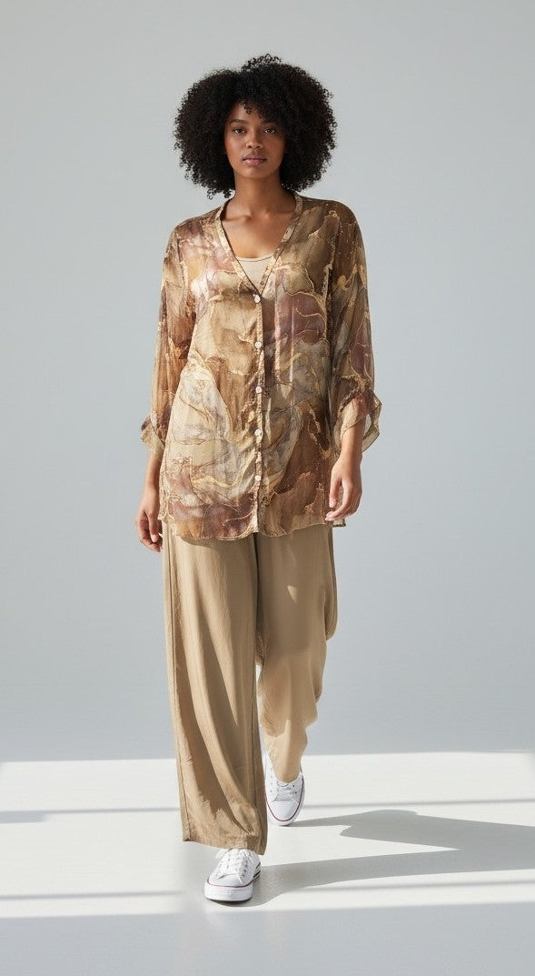 Marble Print Oversized Shirt Set