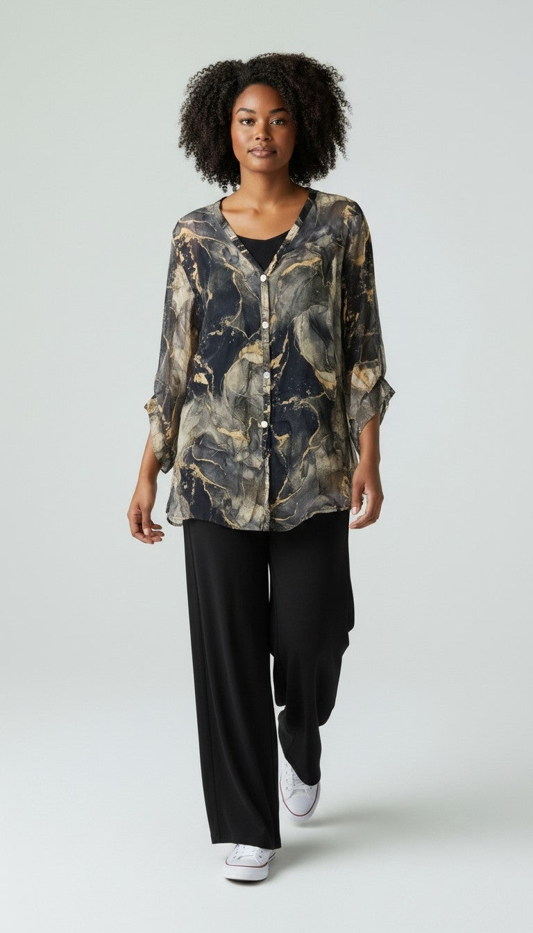 Marble Print Oversized Shirt Set