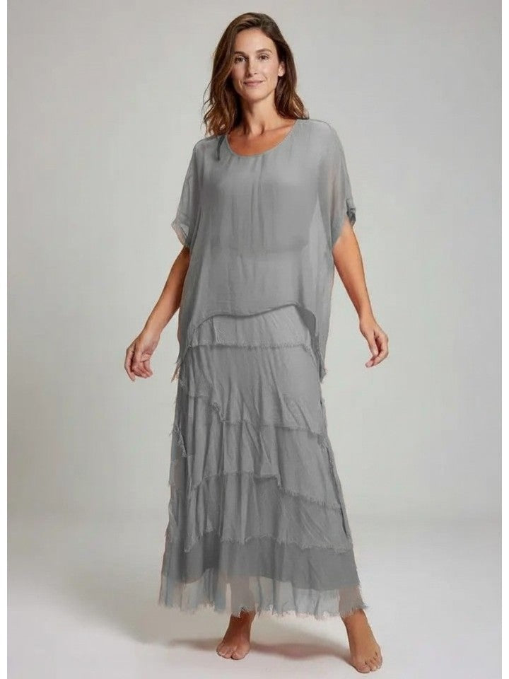 Stretchy Shredded Layered Maxi Dress