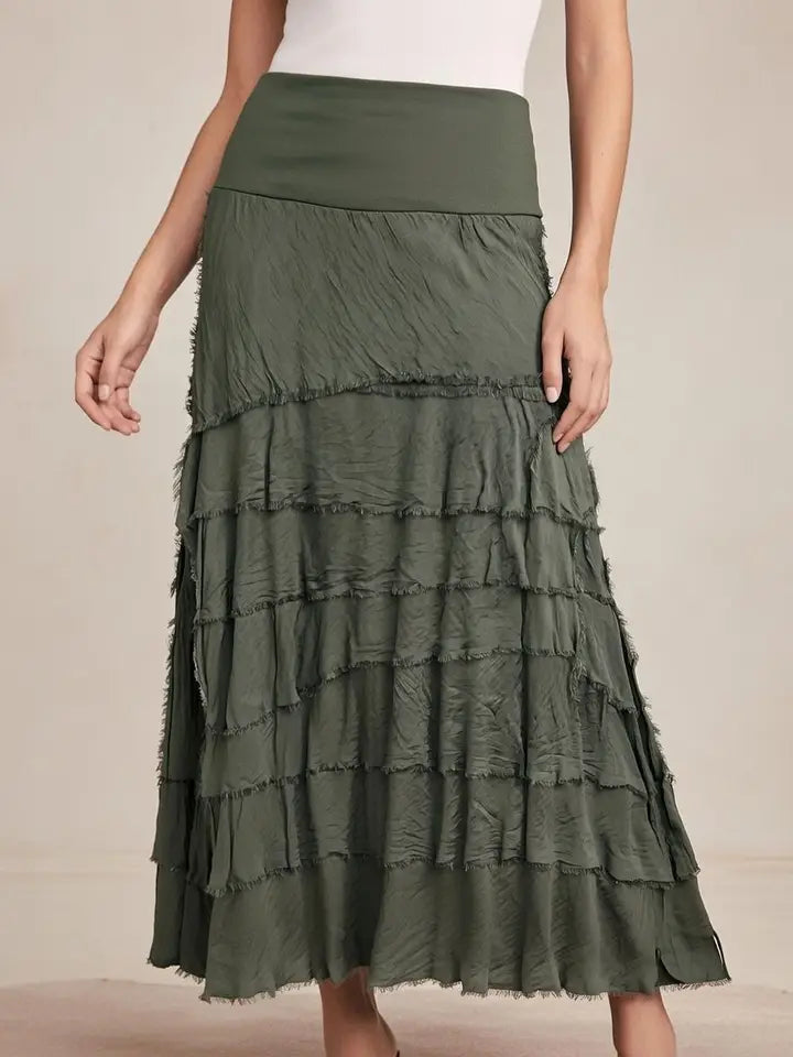 Stretchy Shredded Maxi Skirt