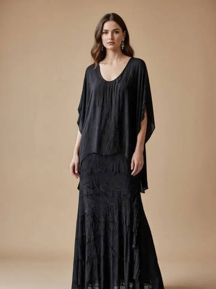 Stretchy Shredded Layered Maxi Dress