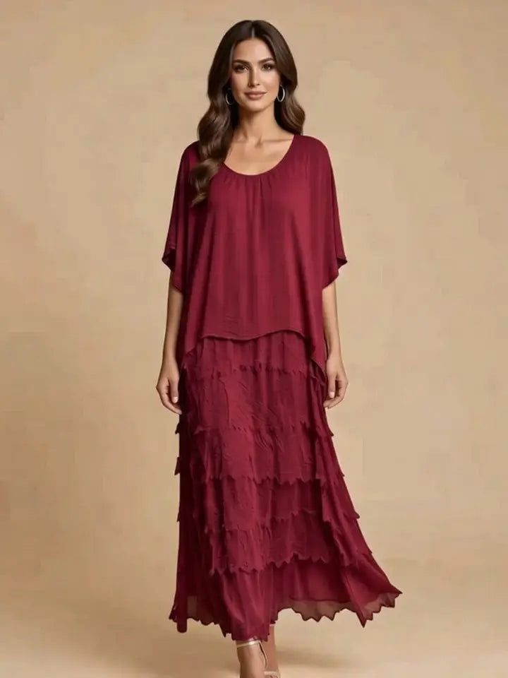 Stretchy Shredded Layered Maxi Dress