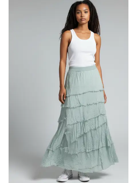 Stretchy Shredded Maxi Skirt