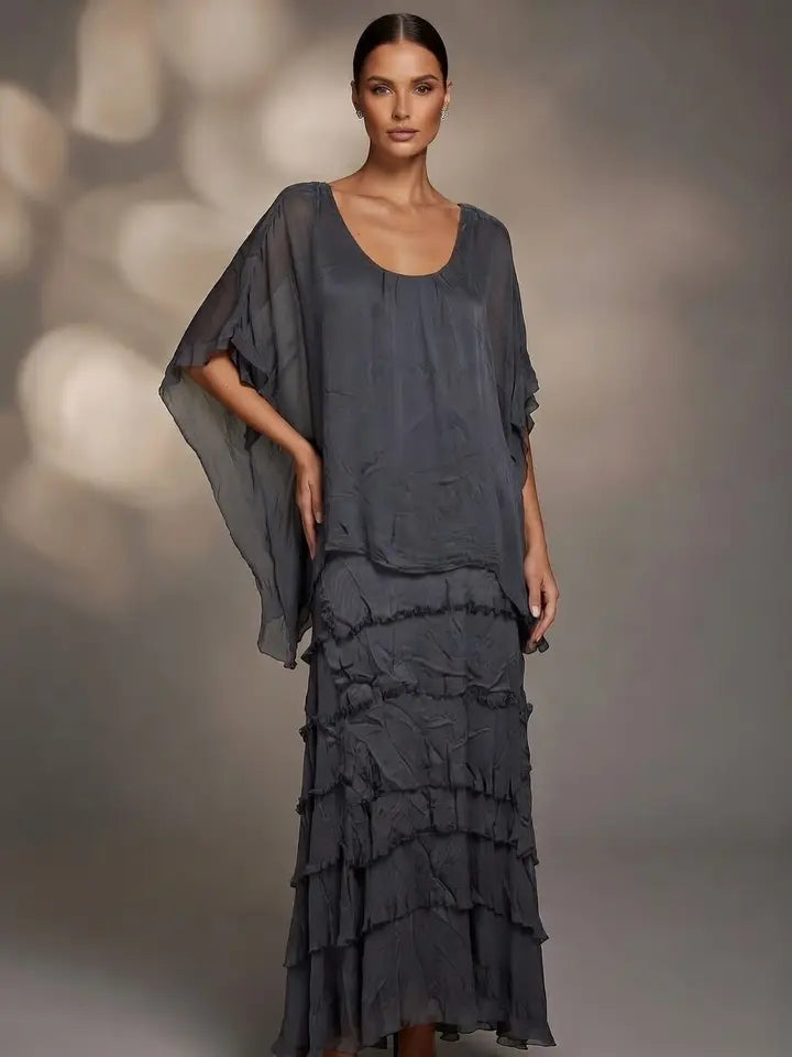 Stretchy Shredded Layered Maxi Dress