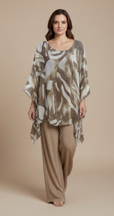 Leaf Print Tunic and Trouser Set - Camel