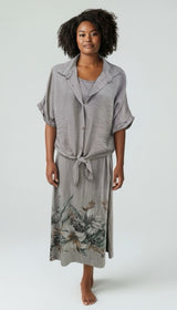 Printed Tie-Front Midi Dress - Mocha