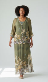 Floral Print Skirt Set - Khaki