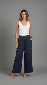 Textured Wide-Leg Culottes - Navy