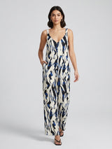 Abstract Print Wide-Leg Jumpsuit - Blue