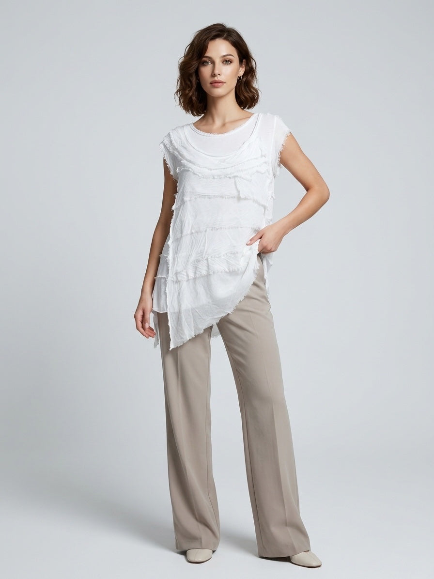 Ruffled Tiered Sleeveless Top - White