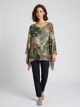 Marbled Print Chiffon Tunic - Khaki