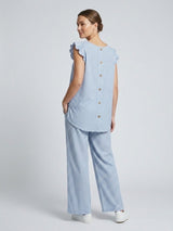 Gingham Ruffled Sleeve Set - Blue (2)