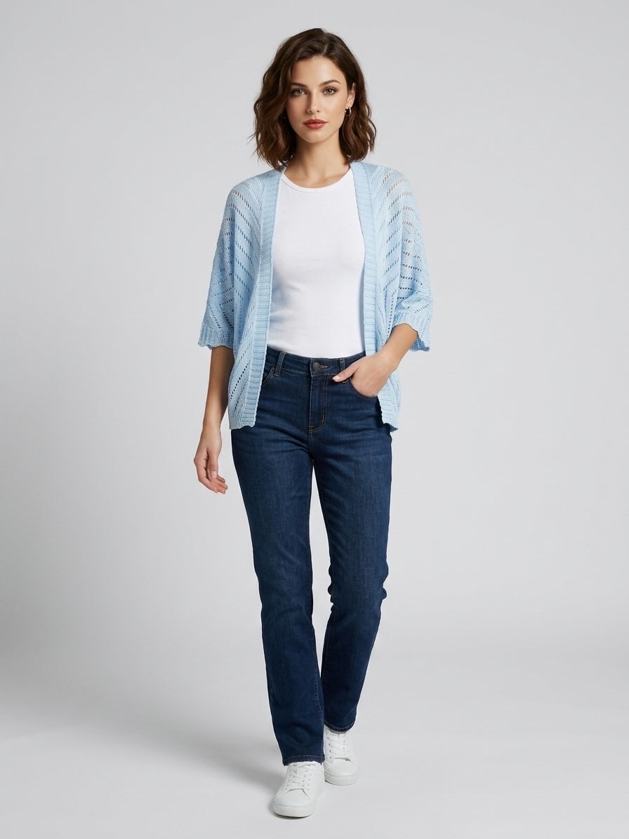 Open-Knit Relaxed Cardigan - Sky Blue