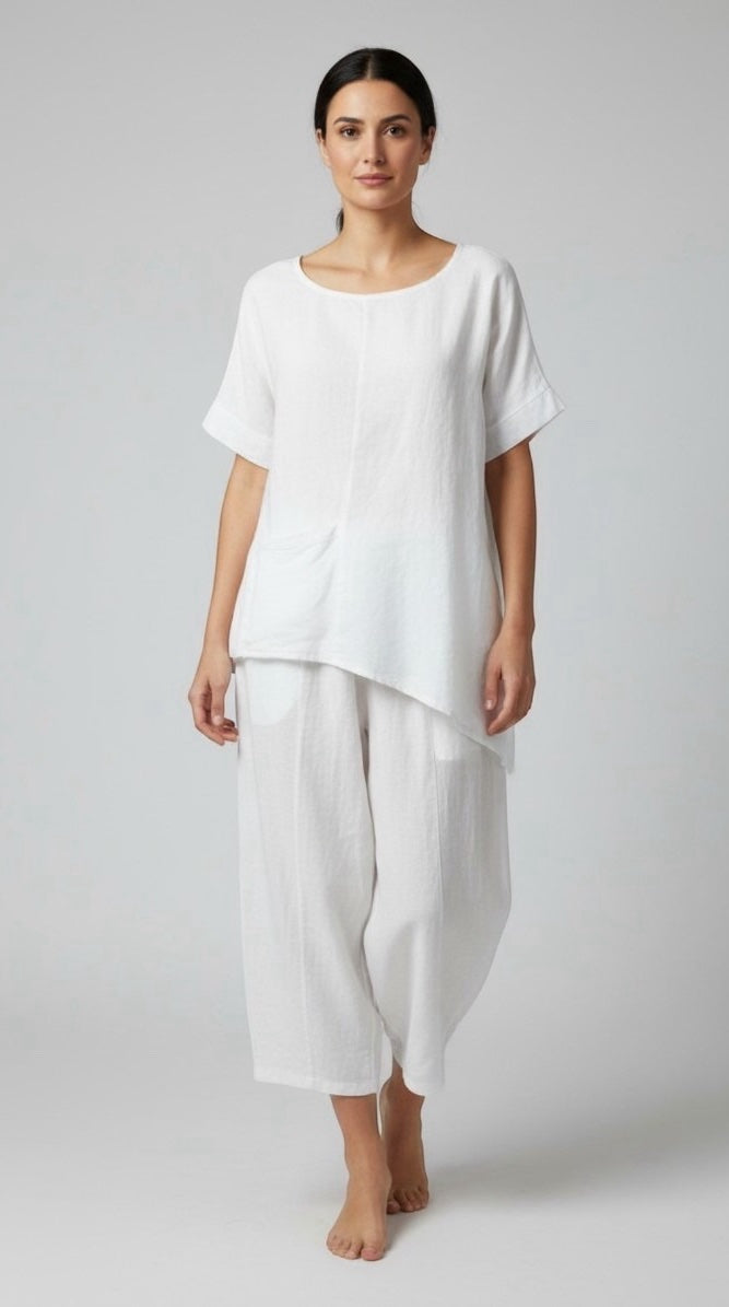 Asymmetric Linen Tunic  - White