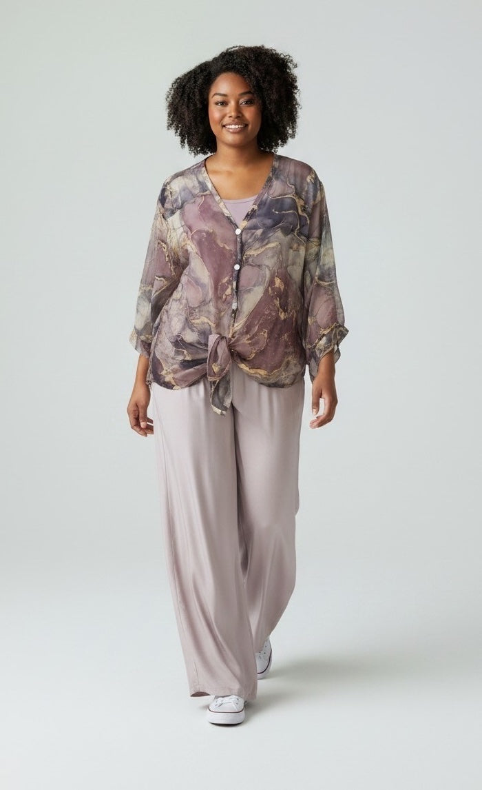 Marble Print Oversized Shirt - Pink