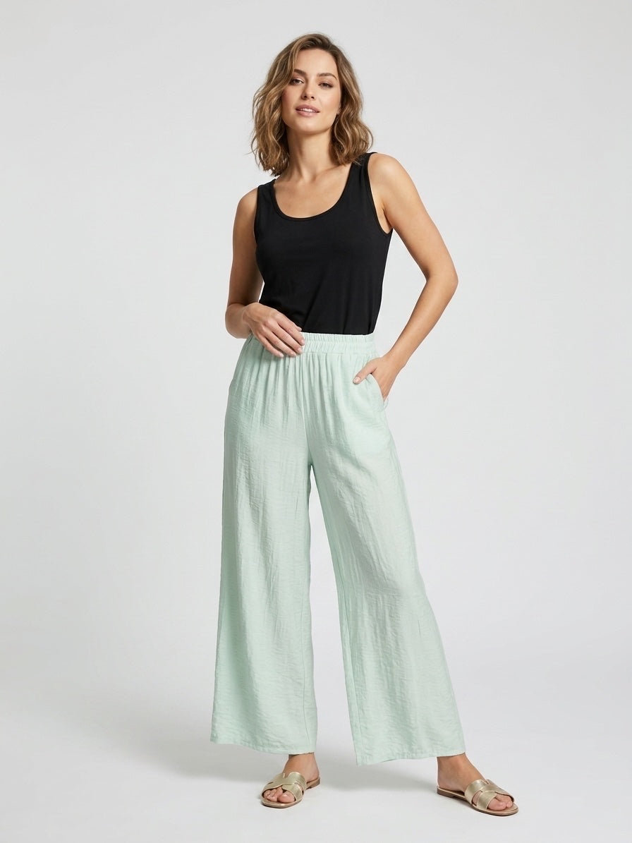 Crinkled Wide Leg Trousers - Mint