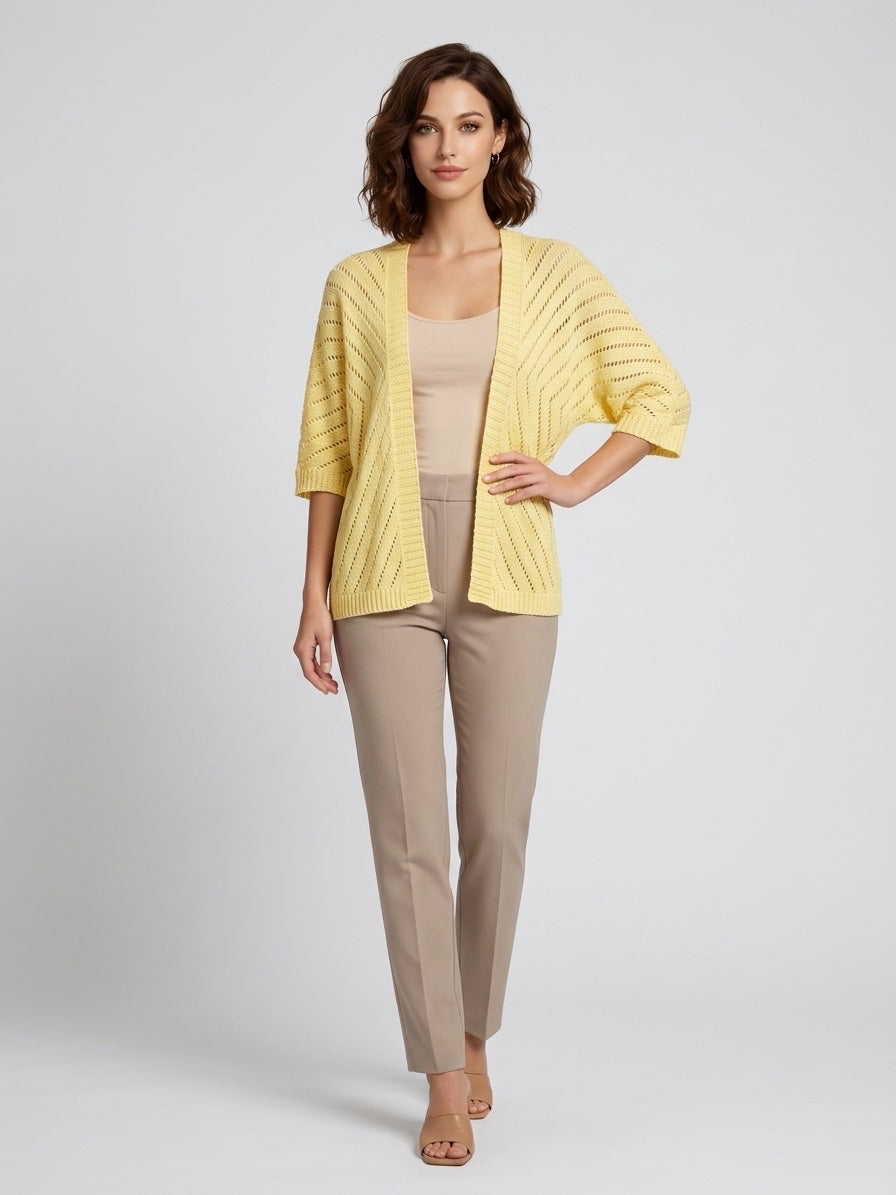 Open-Knit Relaxed Cardigan - Lemon