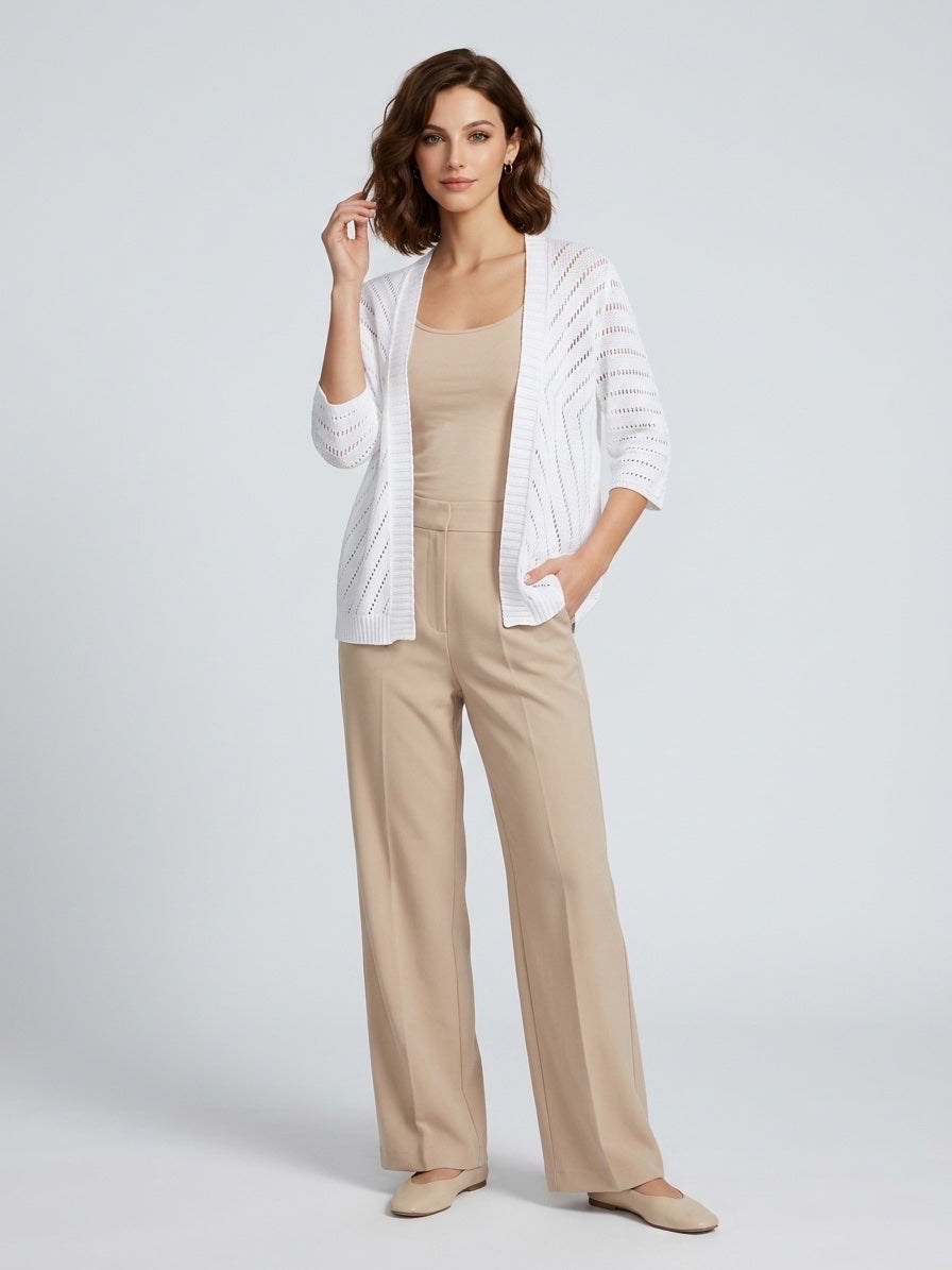 Open-Knit Relaxed Cardigan - White