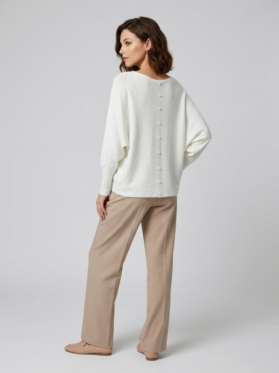 Boat Neck Knit Sweater - White (2)