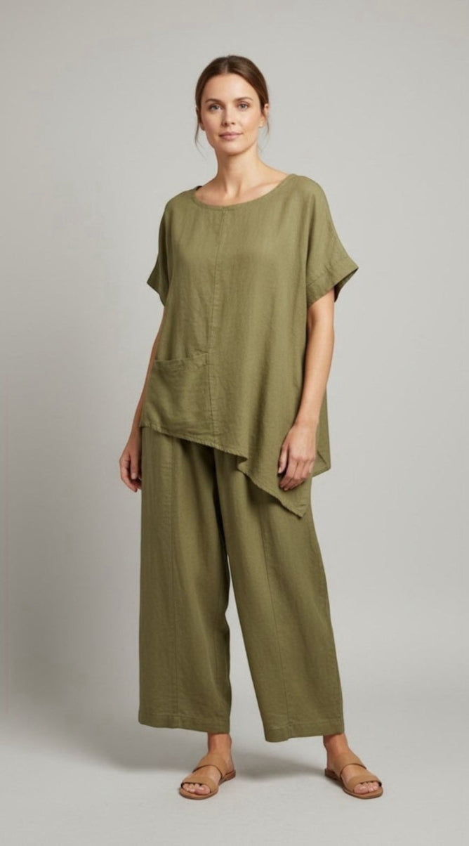 Asymmetric Linen Tunic  - Green