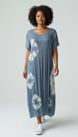 Smocked Bodice Midi Dress - Grey