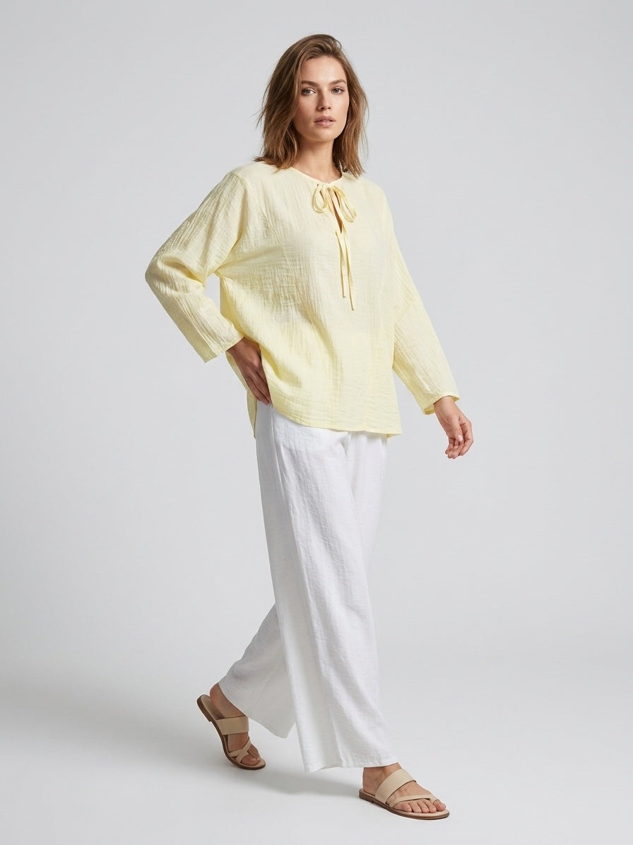 Effortless Crinkle Wide-Leg Trousers - Yellow