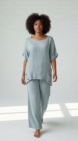 Linen Button Detail Set - Mint