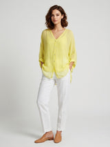 Sheer Crinkled V-Neck Blouse - Yellow